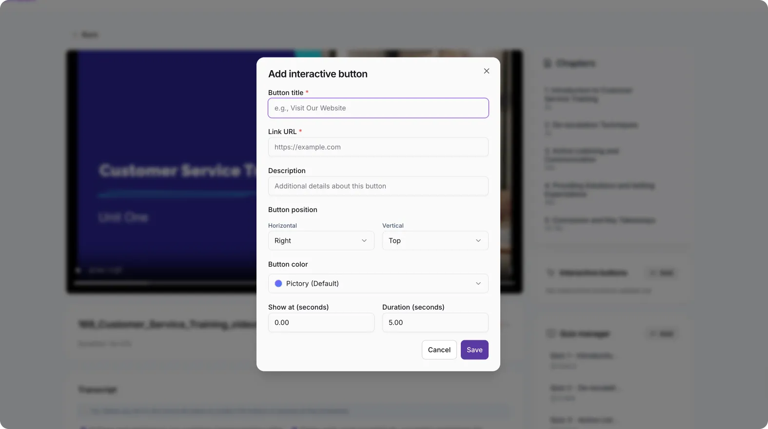 pictory central add interactive button