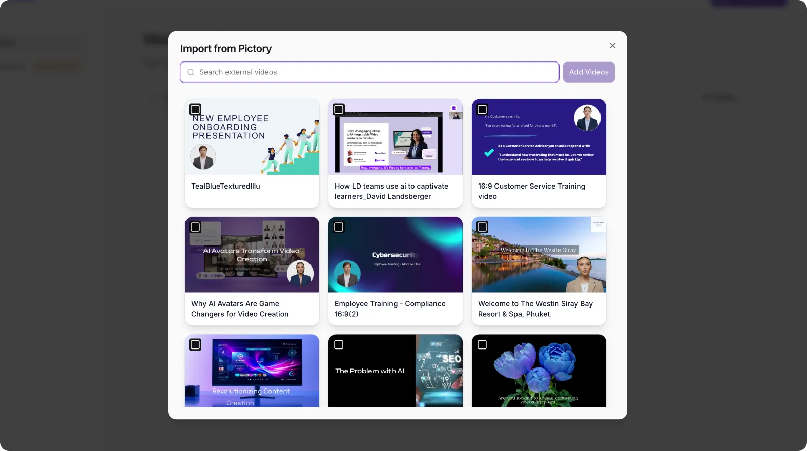 pictory central import from pictory library