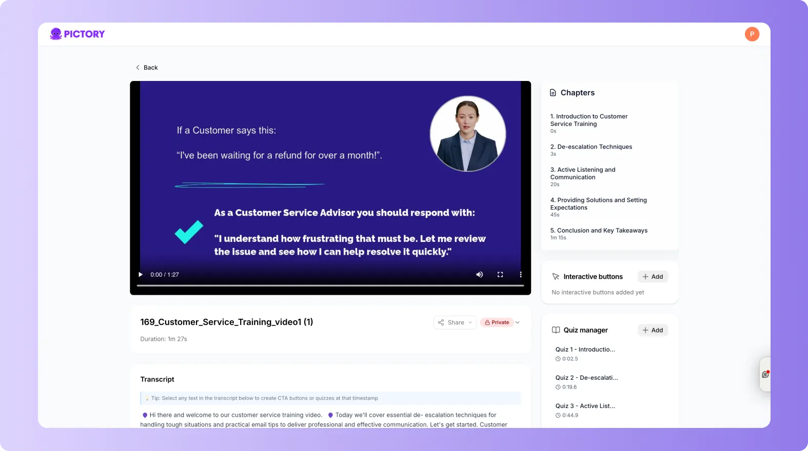 pictory central interactive video