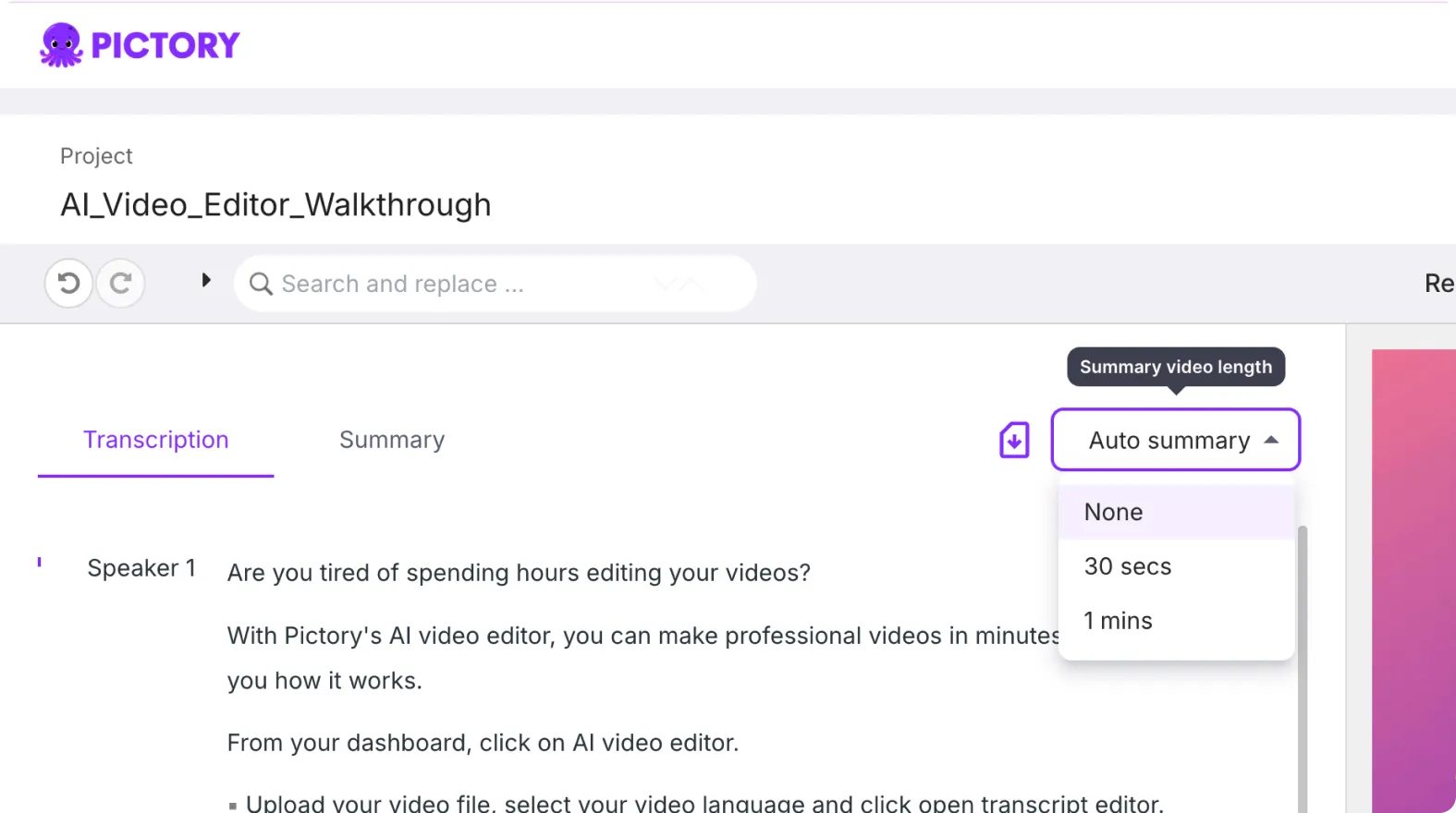 auto add to summary and search and replace text