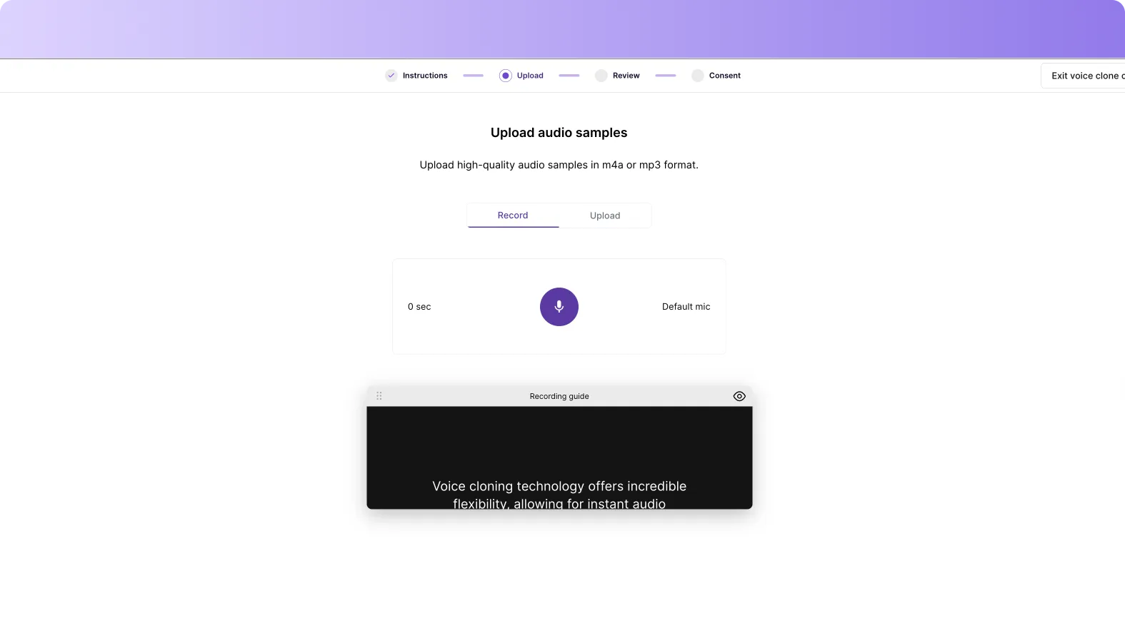 recording your audio sample for voice clone