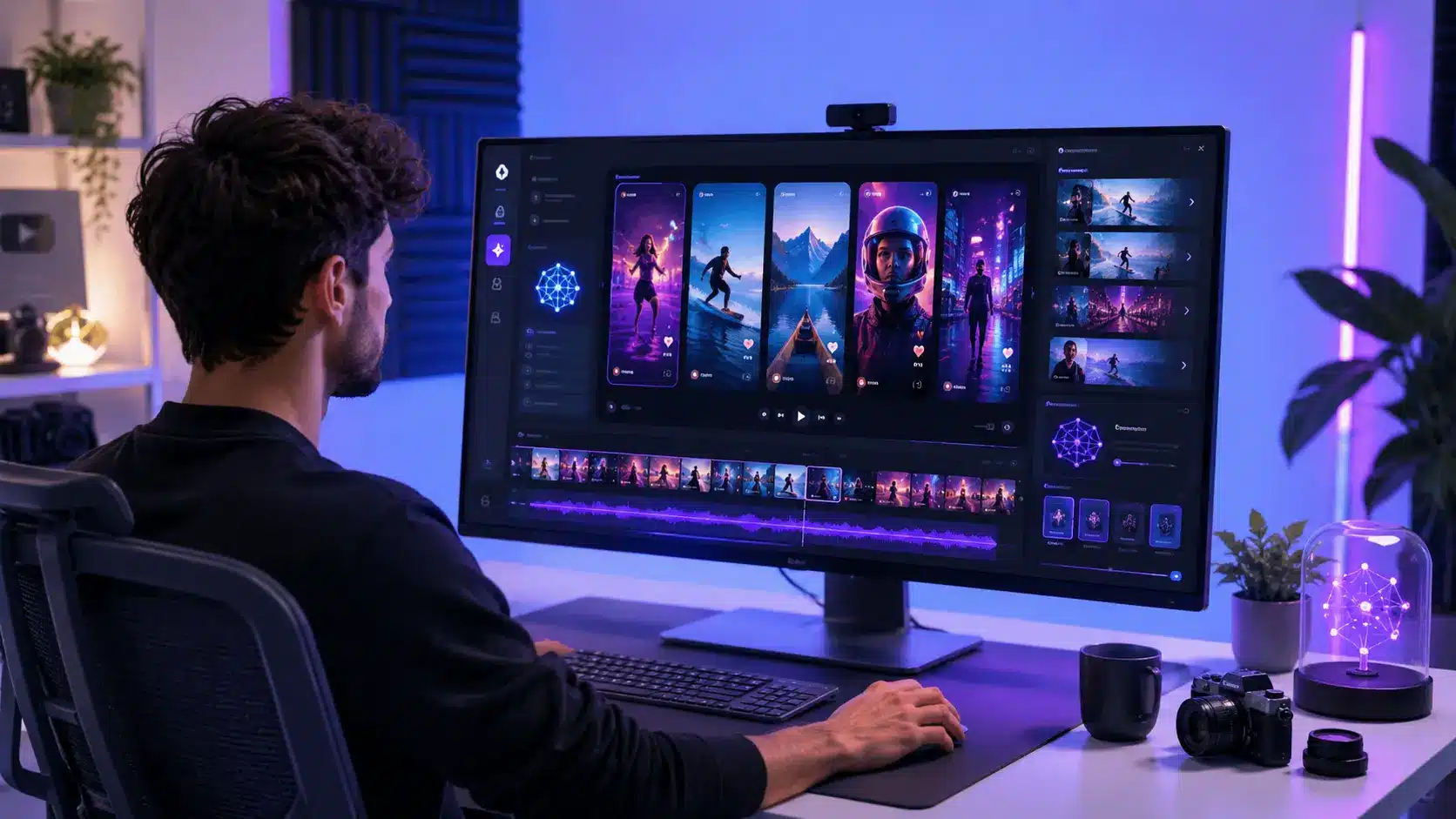 Content creator using an AI reel maker to produce Instagram Reels and TikTok clips automatically