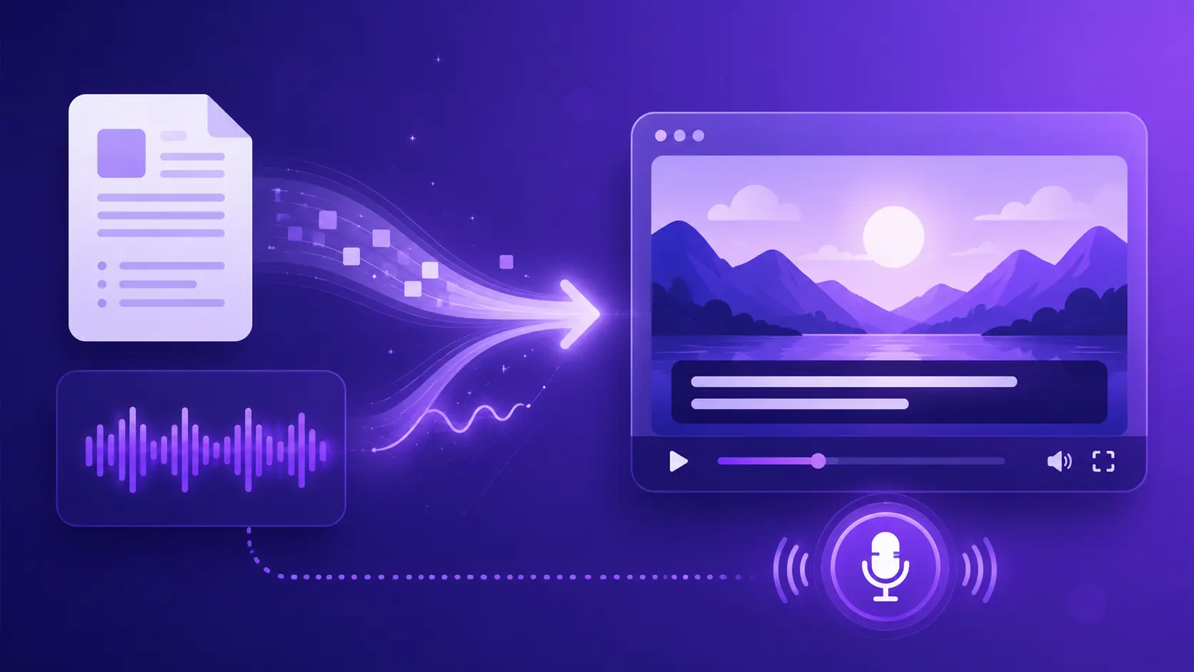 A blog post and recording transforming into a finished video with voiceover and captions