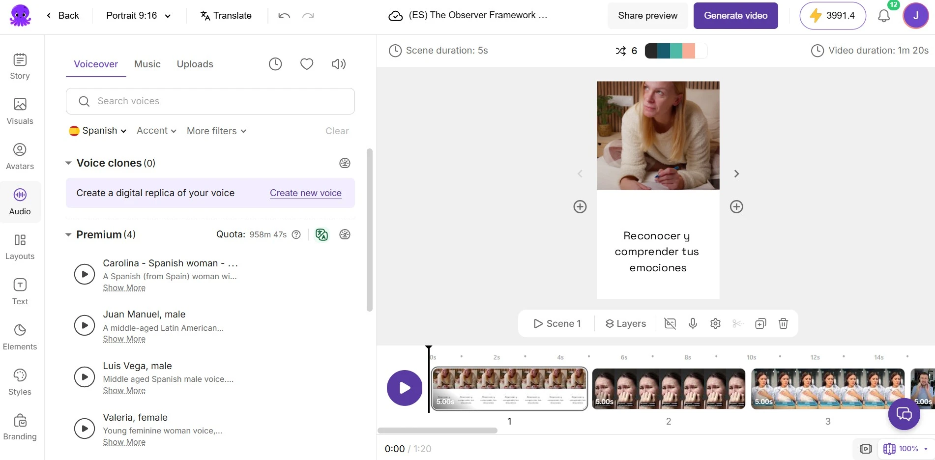 Pictory App - Translate Multiple Languages - Pictory storyboard showing translated video to check before exporting