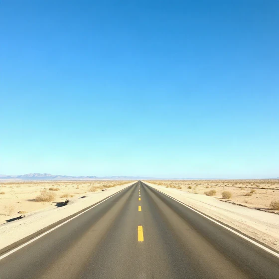 A desert road under a clear blue sky, made with Flux in Pictory