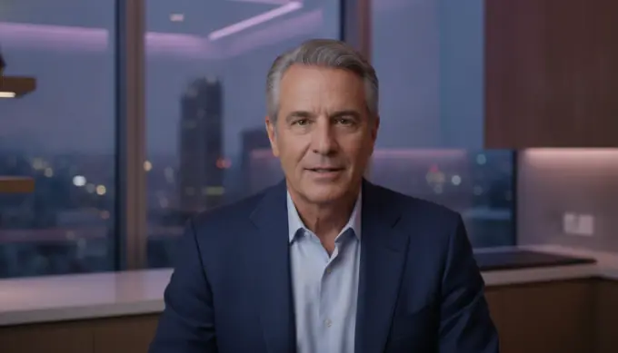 A business leader giving a quarterly update in a captioned video made from his slides, with translation options and an AI voice