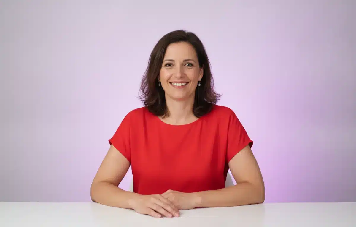A community manager at her desk after turning a script into a square Facebook video with Pictory