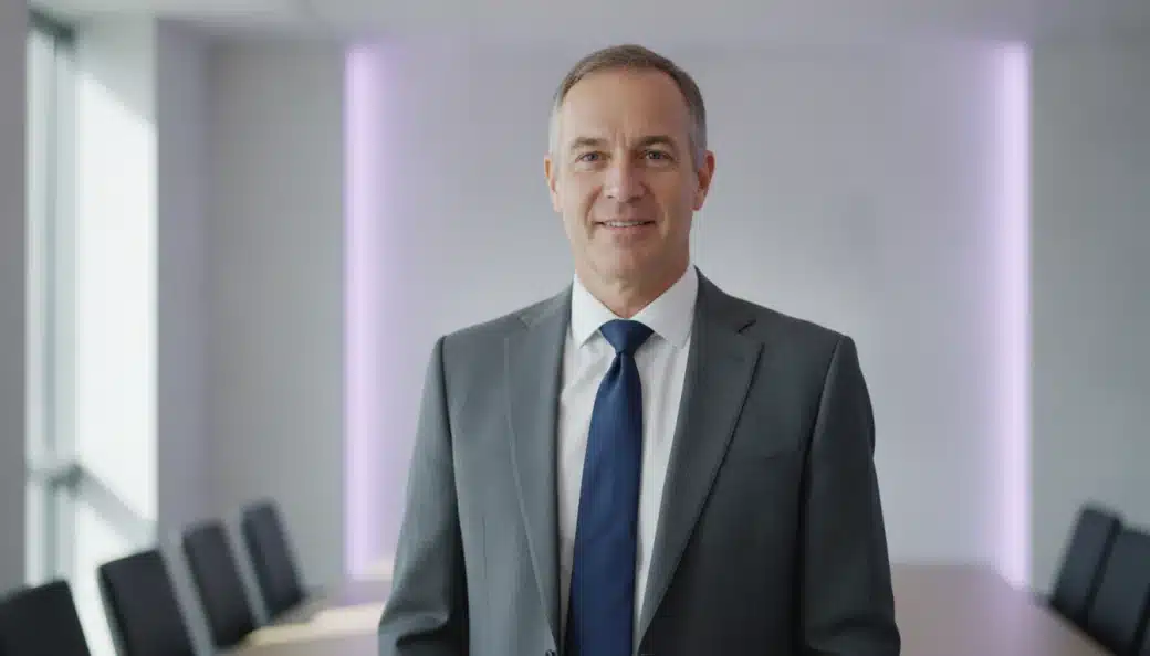 A compliance trainer presenting in a meeting room in a video with subtitles translated by Pictory