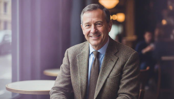 A consultant at a cafe table in a short LinkedIn video sharing a weekly insight