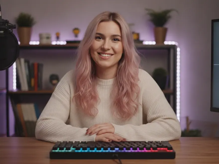 Content creator at her desk choosing a free AI avatar to present her Pictory video