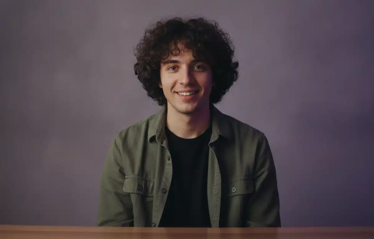 A content creator at his desk reviewing the AI captions on his latest video in Pictory
