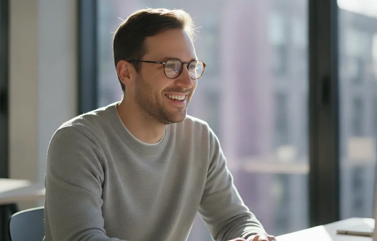 Content marketer at his desk looking at the short videos Pictory made from one webinar recording