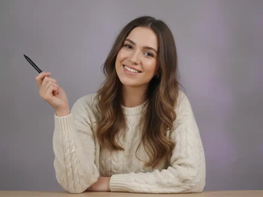 A copywriter at her desk changing the tone of a video script with an AI prompt in Pictory