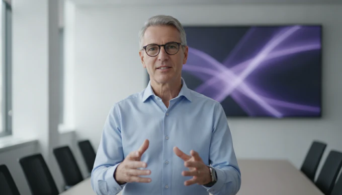 A corporate trainer explaining a procedure in a training video made from a written SOP