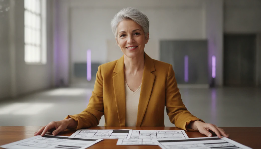 A creative director at her desk choosing an AI model for a scene in Pictory