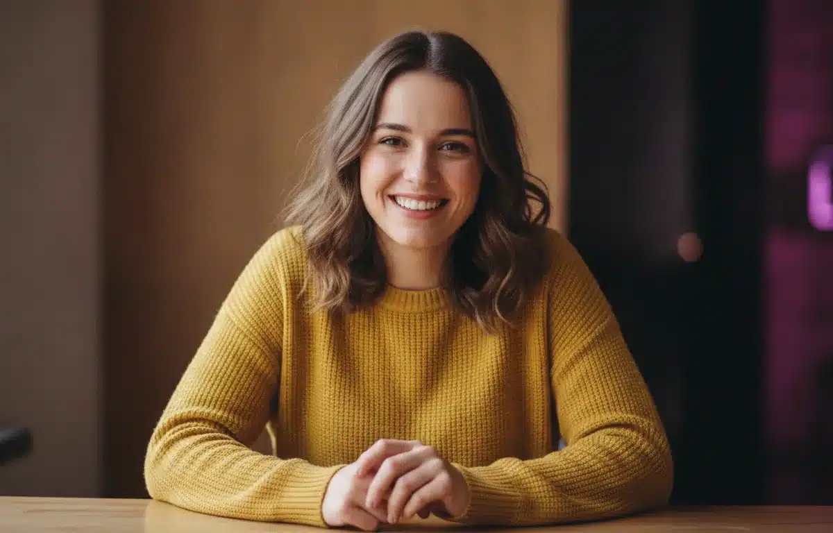 A creator at her desk after turning an idea into a vertical TikTok video with Pictory