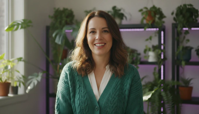 A creator in her home studio in a social clip made from her blog post