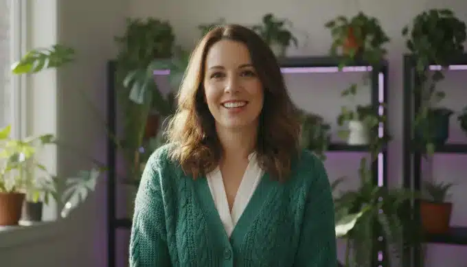 A creator in her home studio in a social clip made from her blog post