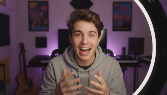 A creator talking to the camera, with his script turned into a vertical video for Shorts and Reels