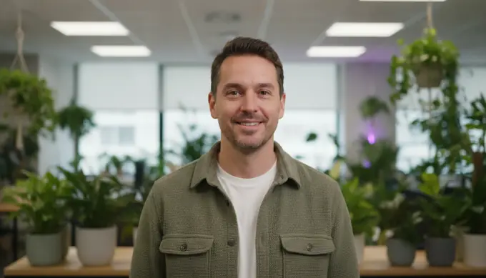 A customer education manager in an office in a product video with a call-to-action button