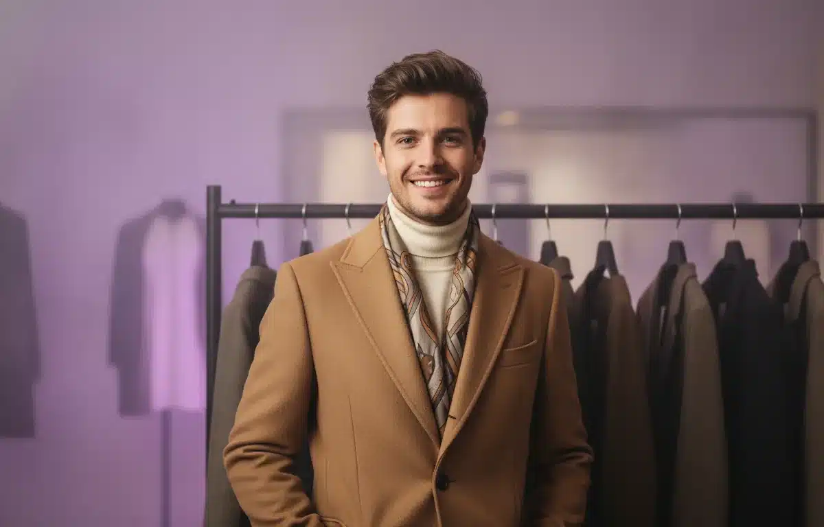 A fashion creator at a clothing rail after turning an idea into a vertical Instagram Reel with Pictory