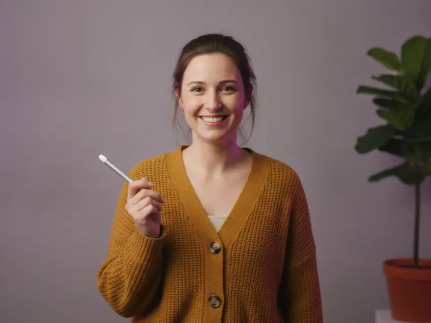 Graphic designer holding a stylus after editing a generated image with a text prompt in Pictory