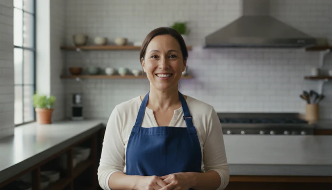 A home cook in her kitchen in a vertical Instagram Reel made from an idea