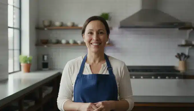 A home cook in her kitchen in a vertical Instagram Reel made from an idea