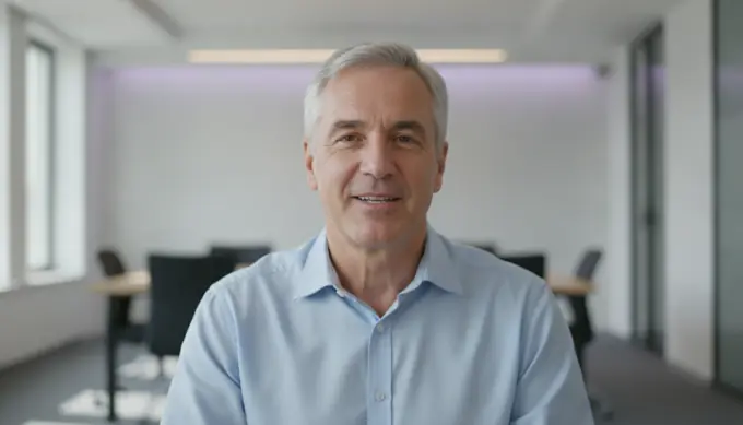 An HR manager speaking to the camera in an internal update video made from a one-line brief
