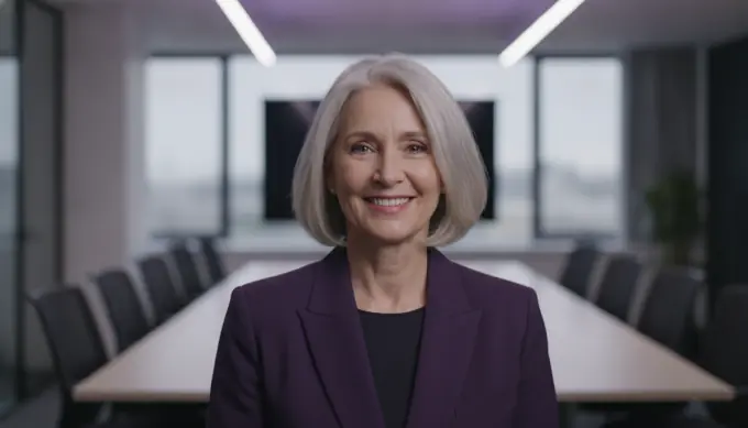 An internal communications manager in a meeting room, with a company update video made from a deck by Pictory's AI video agent