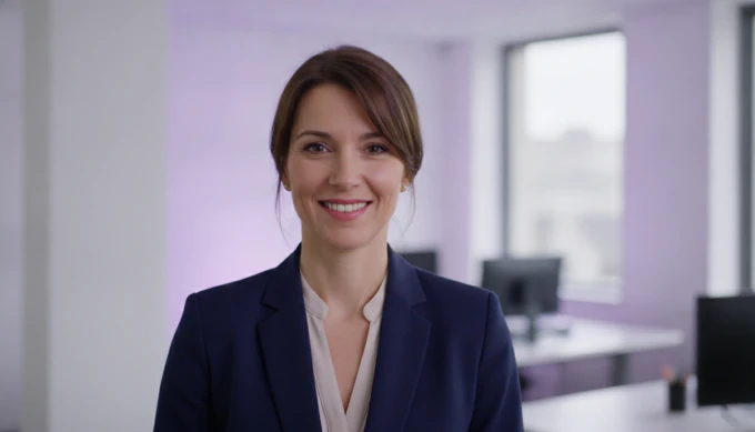 A journalist in a newsroom in a video made from a transcribed interview