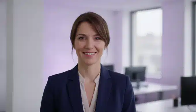 A journalist in a newsroom in a video made from a transcribed interview