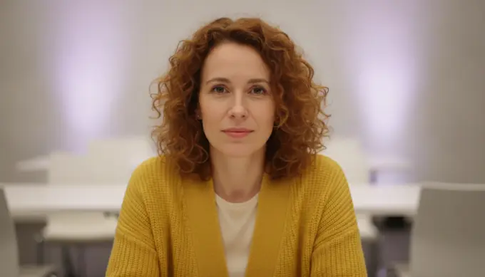 A learning and development specialist in a training room, with a lesson made on her brand kit by Pictory's AI video agent
