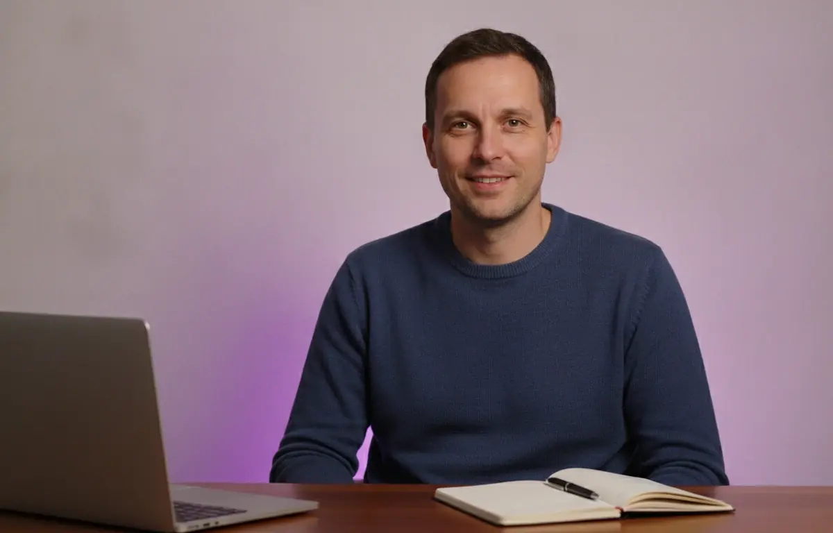 Online course creator at his desk after adding quiz questions to a lesson video with Pictory Central