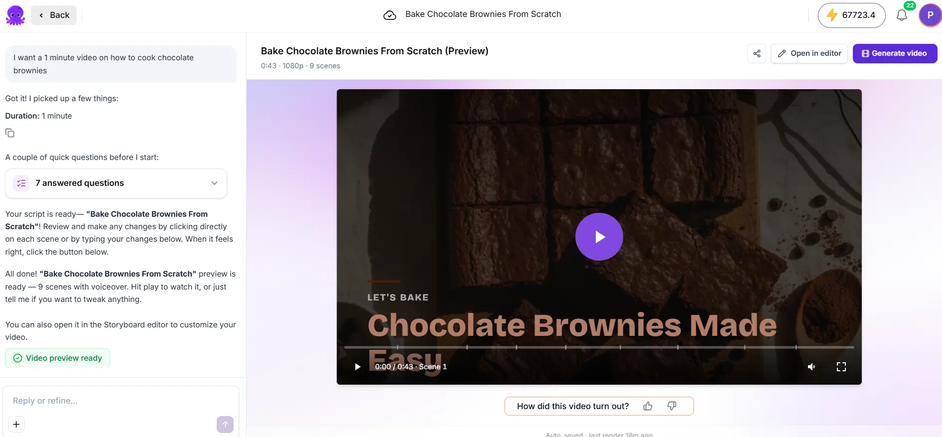 Pictory 3 Generate video panel with the offered export