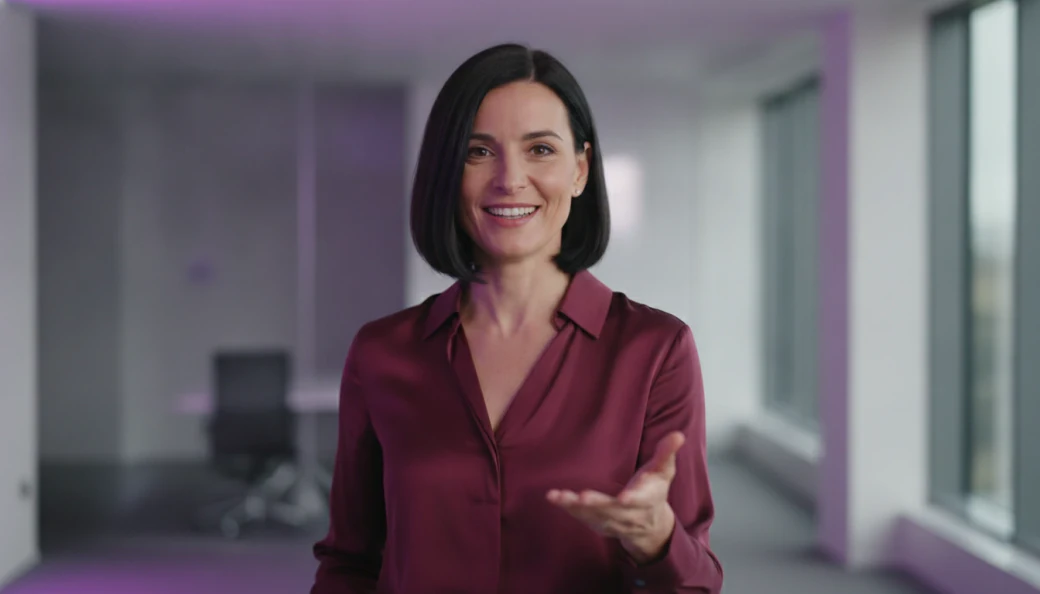 A presenter explaining a quarterly review in a captioned video Pictory made from a PowerPoint