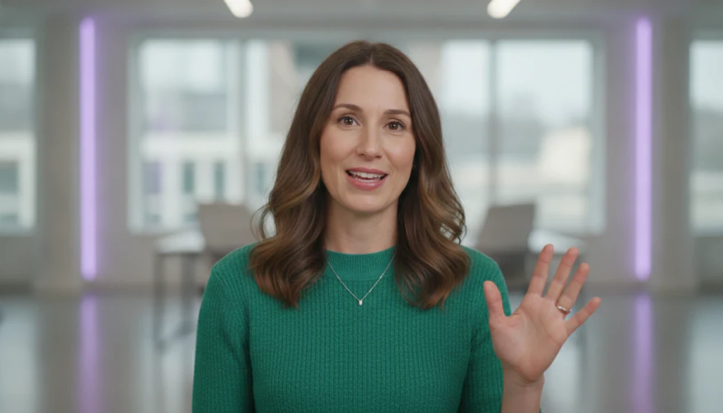 A presenter waving in a captioned video Pictory made from a blog post link