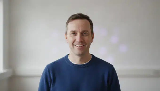 A primary school teacher in a bright classroom in a narrated reading video made from an AI-written story