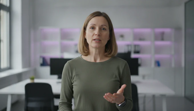 A product manager explaining a feature as an AI presenter in a product explainer video