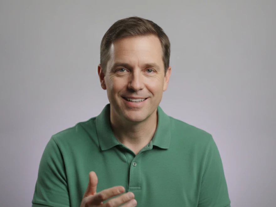 Science communicator talking to the camera in an explainer video with captions and a brand kit applied
