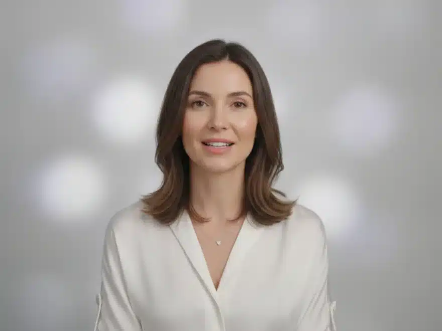 A skincare founder talking to the camera in a vertical Instagram Reel with her brand colors applied