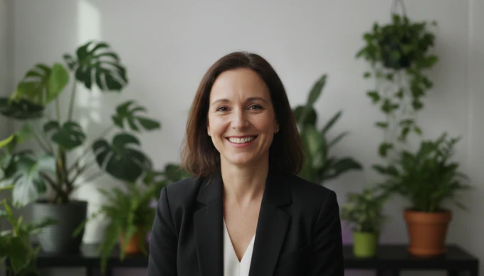 A software founder in a bright office in a product explainer video