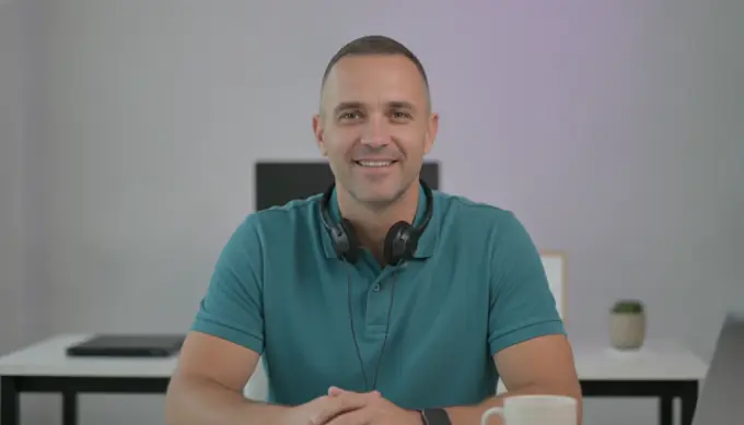 A support team lead with a headset around his neck, with a help article turned into a how-to video by Pictory's AI video agent