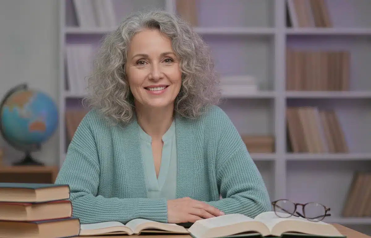 A teacher at her desk adding captions to a lesson video in Pictory