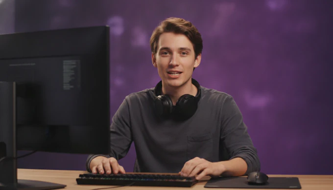 A tech reviewer talking to the camera in a vertical Short cut from his long review video