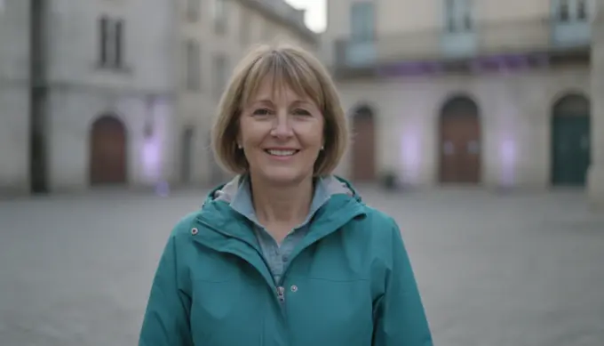 A tour guide in an old town square in a travel video montage made from one trip