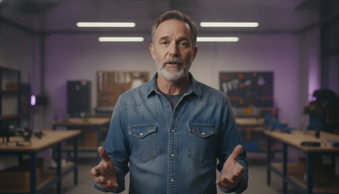 A training lead explaining a procedure to camera, with a document turned into a training lesson by an AI video agent