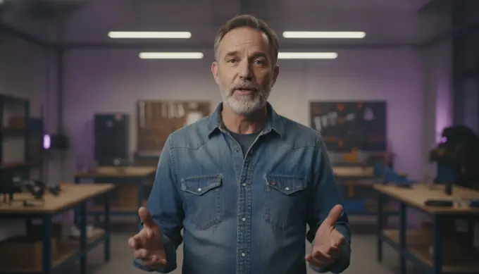 A training lead explaining a procedure to camera, with a document turned into a training lesson by an AI video agent