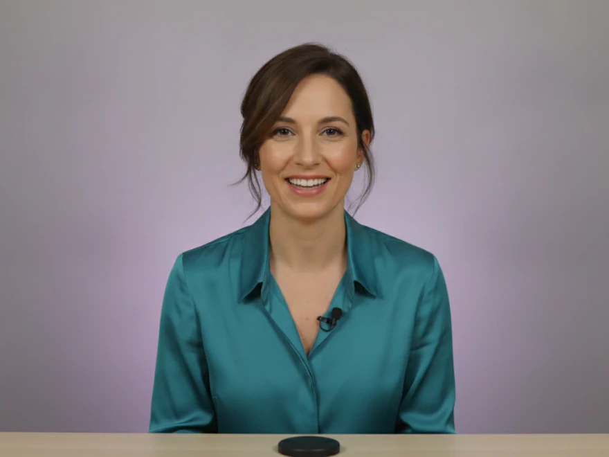 A webinar host at her desk after removing filler words and silences from her recording in Pictory