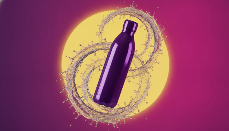 A website, a document and a logo feeding a brand kit of colors and a font, which is applied to a violet and yellow product video frame
